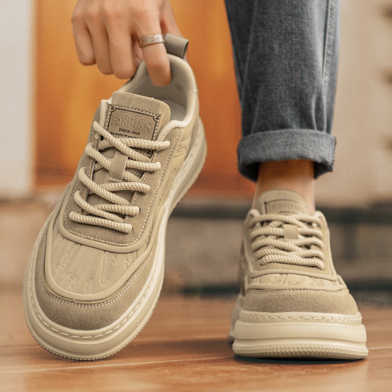 男鞋夏季透气防臭真皮休闲板鞋青少年高级感运动防滑增高百搭潮鞋